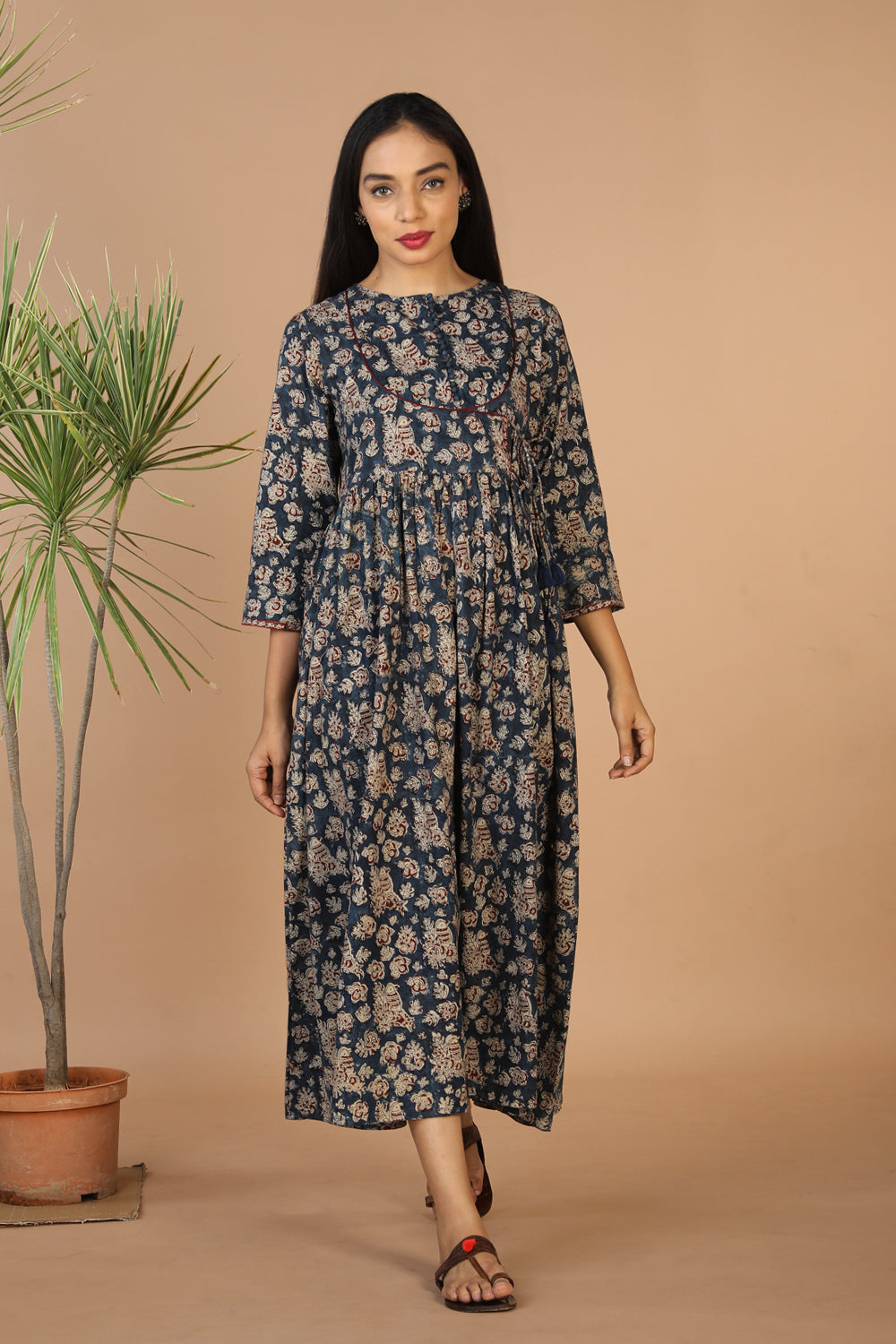 Image of Kalamkari hand block printed long dress